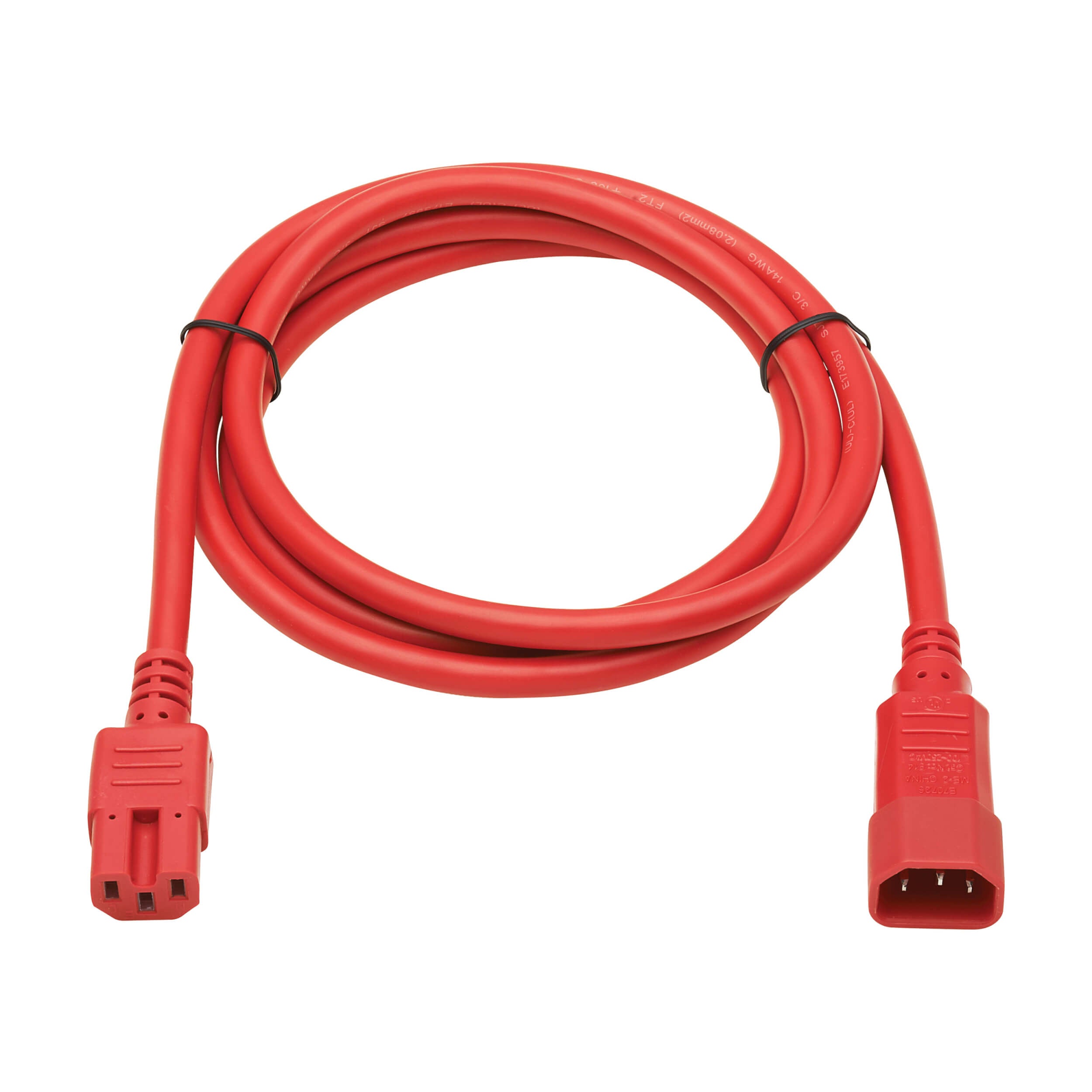 Cable de alimentación rojo con conectores NEMA a C13 para computadoras y equipos de red