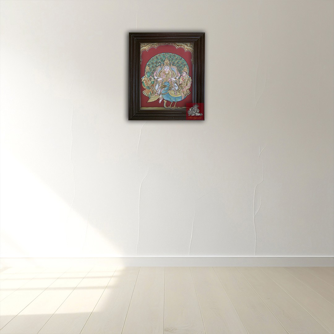 Murugan, Valli, and Devyani Tanjore Painting
