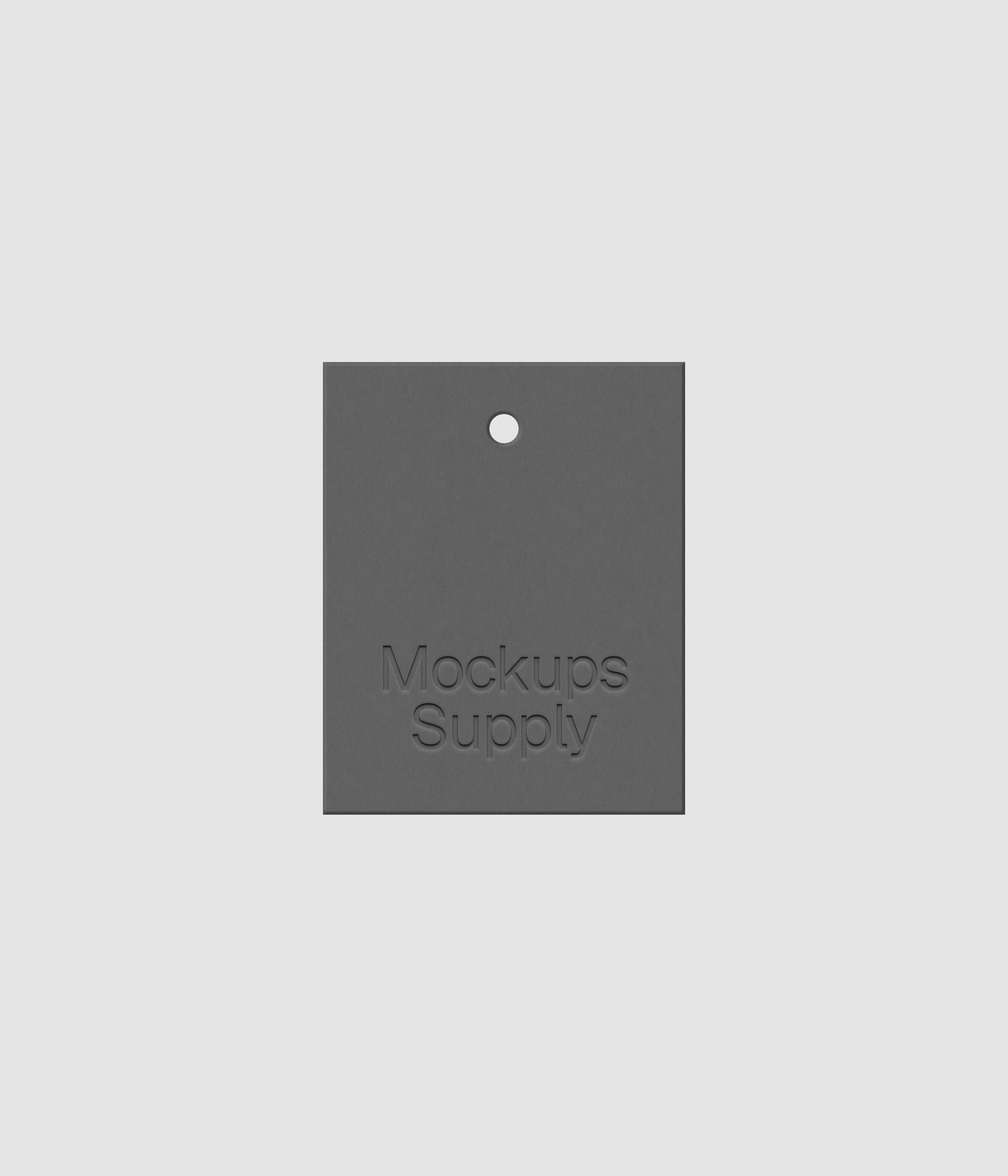Gray 4x5 hang tag mockup on white background with debossed logo effect and soft shadow depth for Photoshop download psd