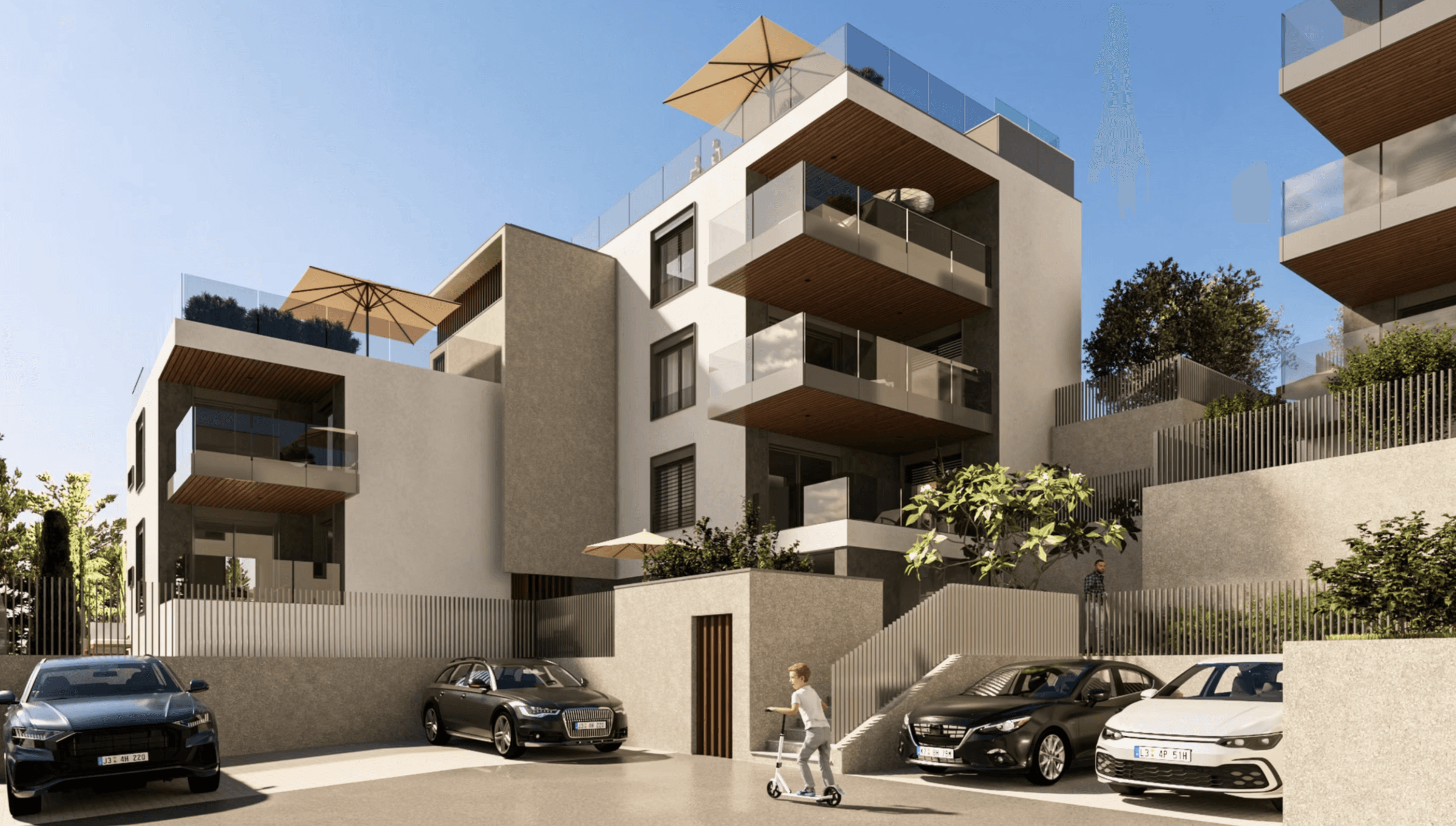 Bedroom with wall bookshelf and mountain view.