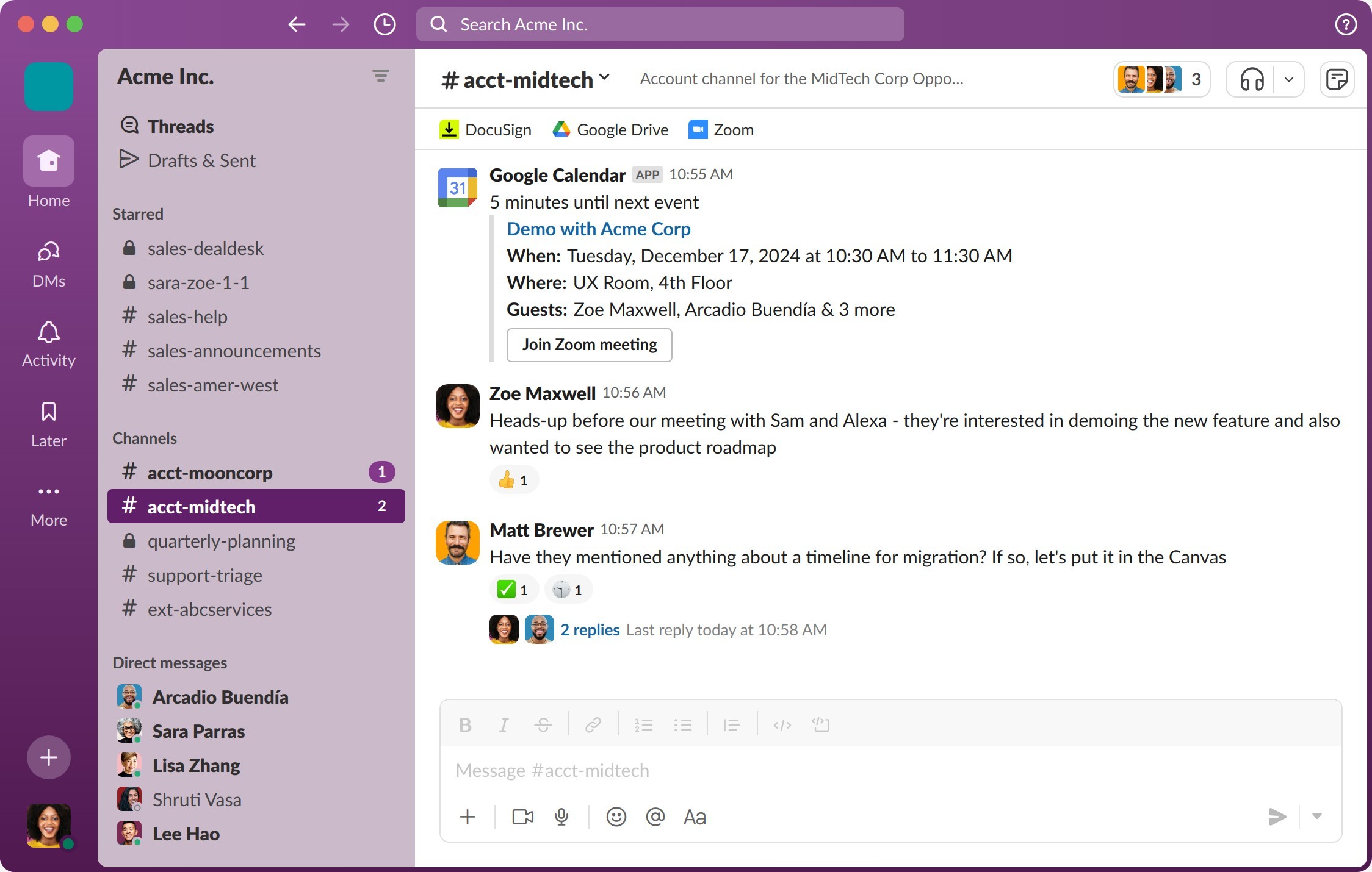 Slack's app interface
