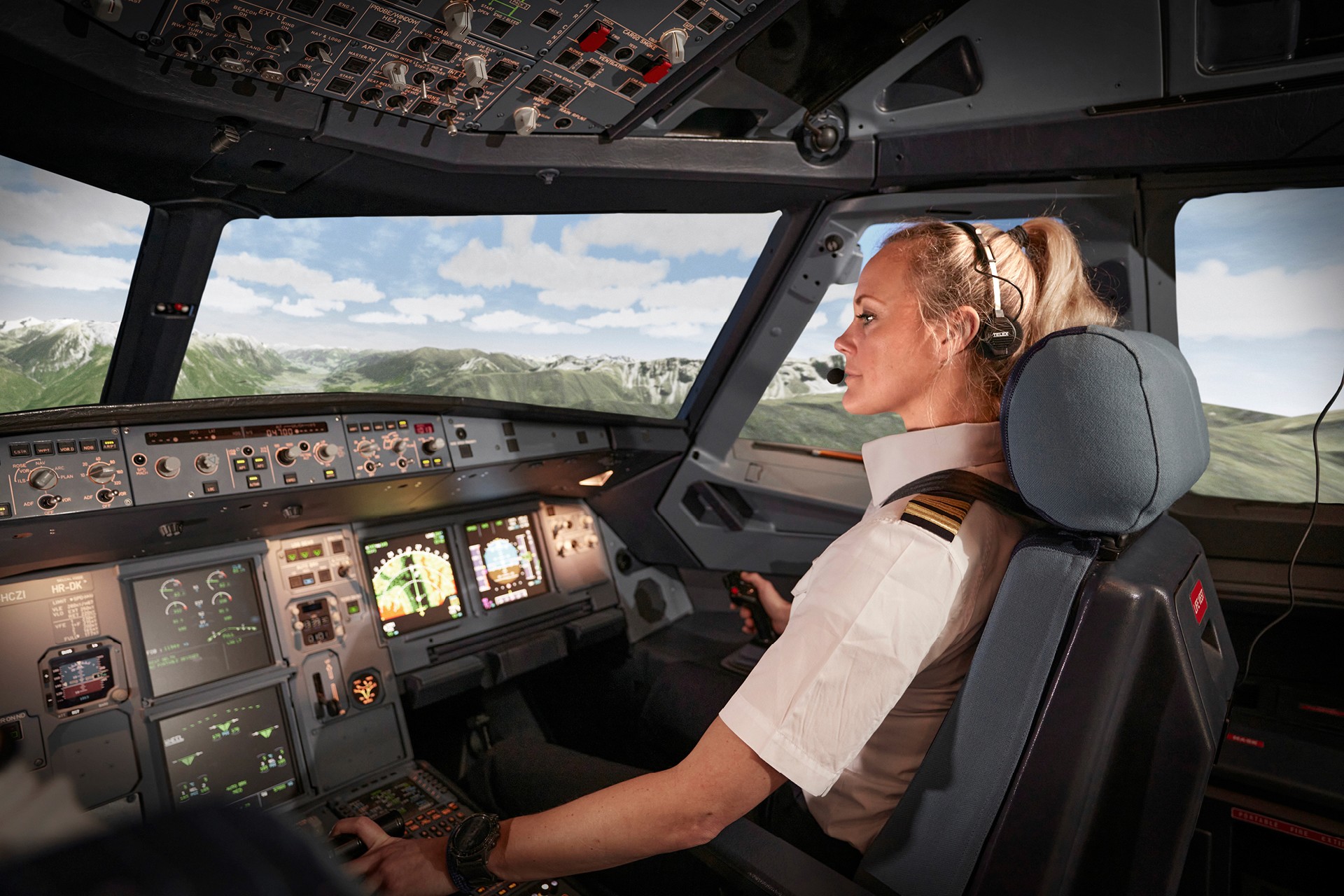 Pilot inside the Avion Full Flight Simulator