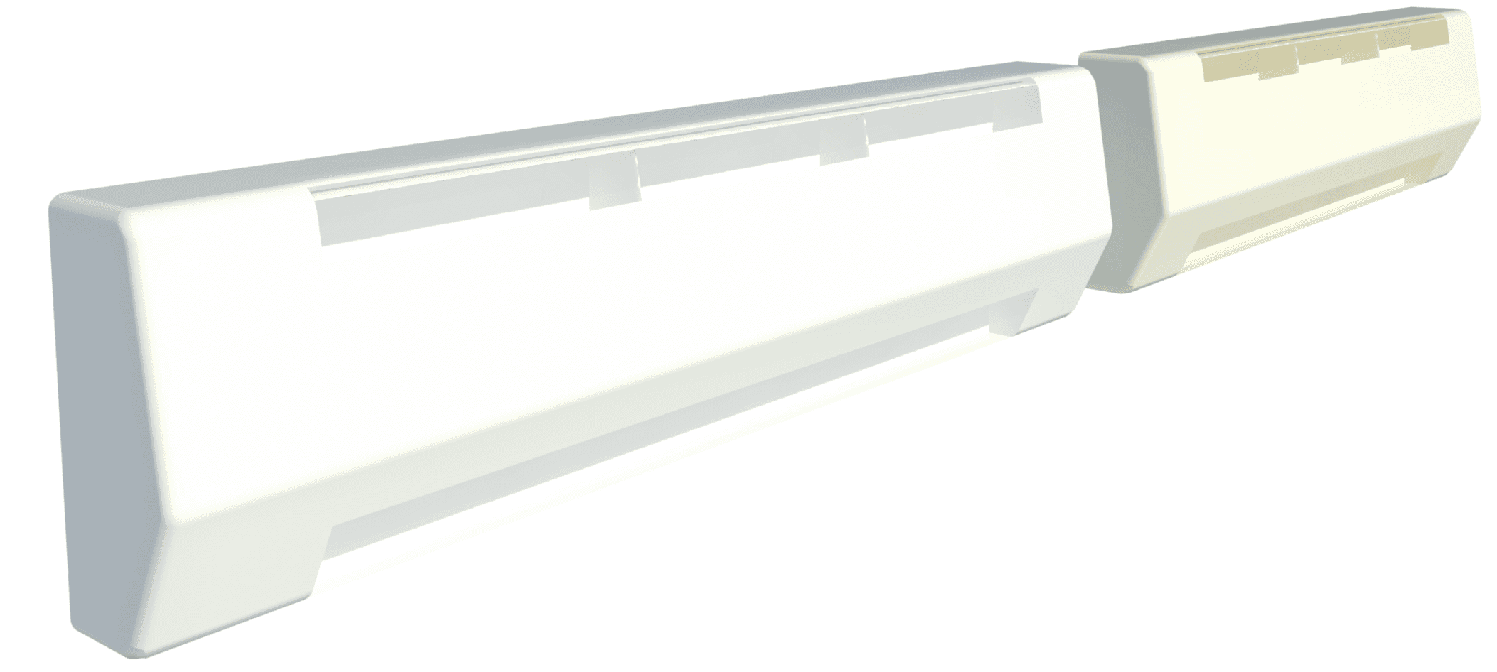 Wall-mounted baseboard heater from King comes in two finishes - white and almond.