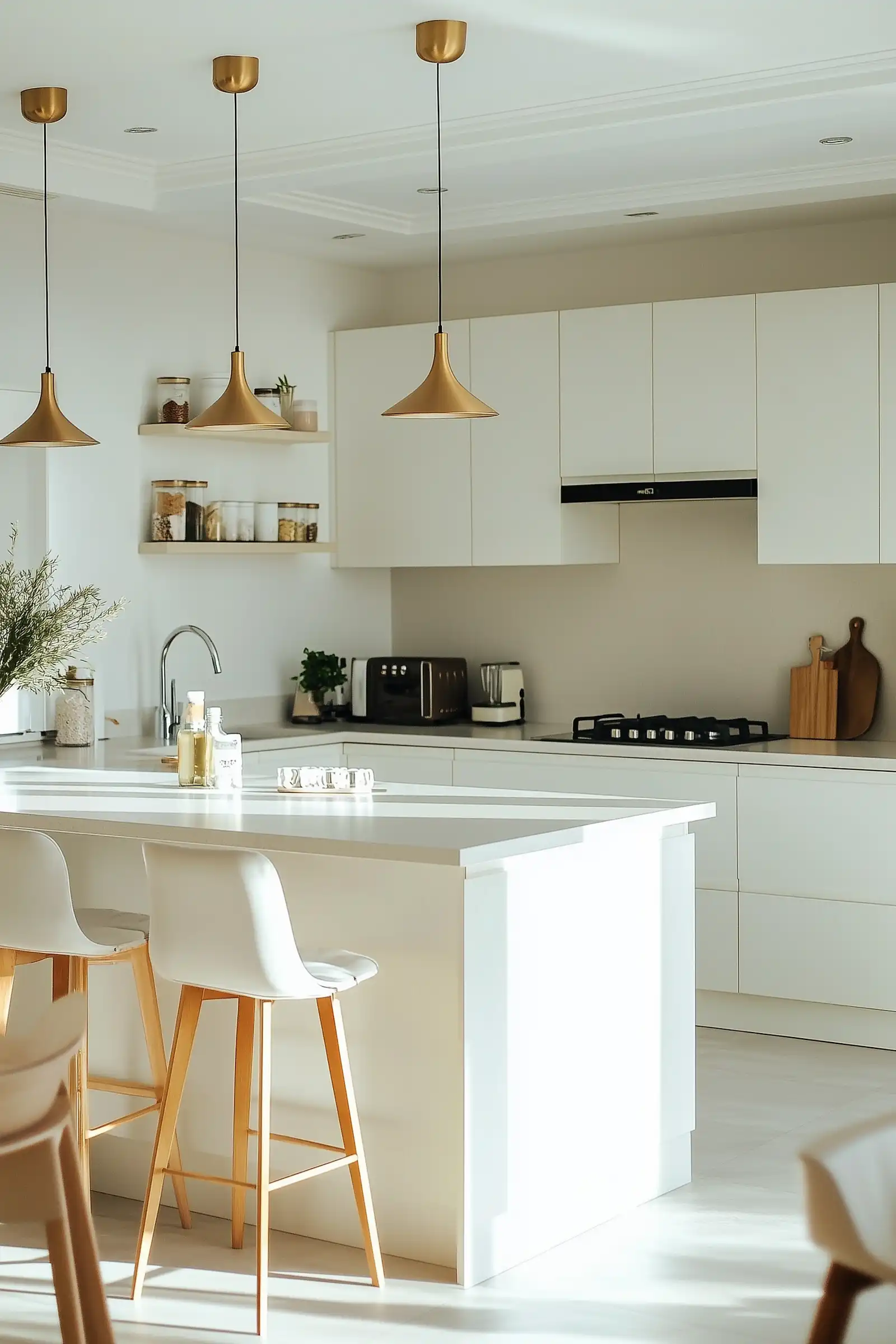 Modern kitchen with sleek cabinets, countertop, and built-in appliances