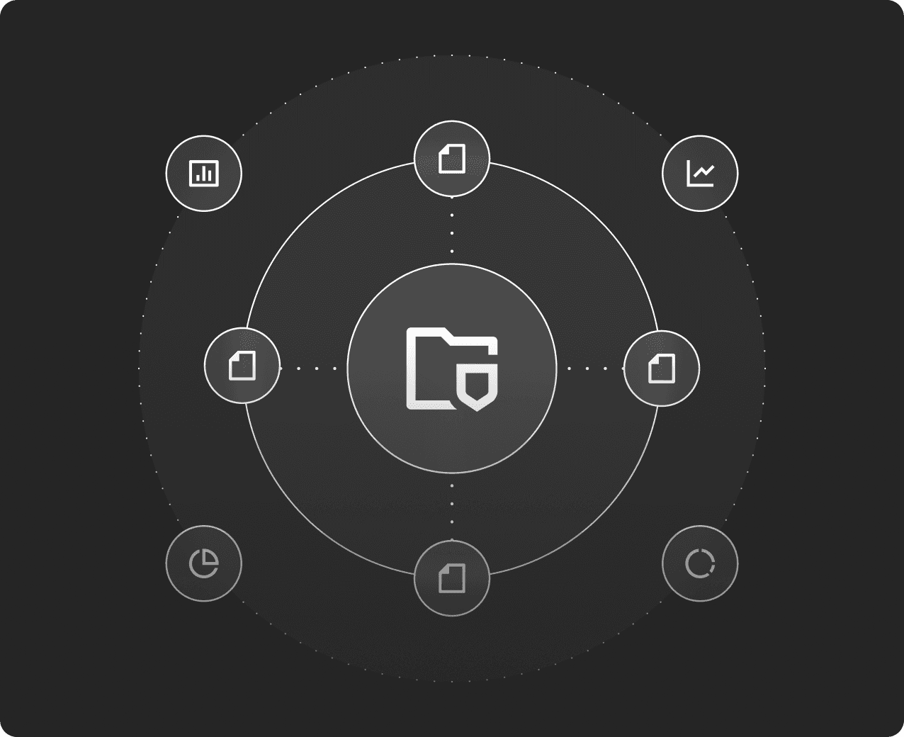 Image of folder in the middle with several accounting icons all around