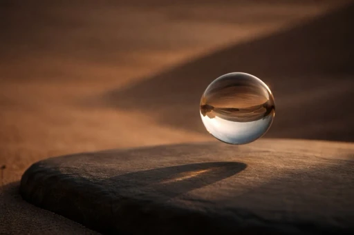 Floating transparent sphere above a textured dark surface with dramatic lighting - Energy State System Restoration service visual