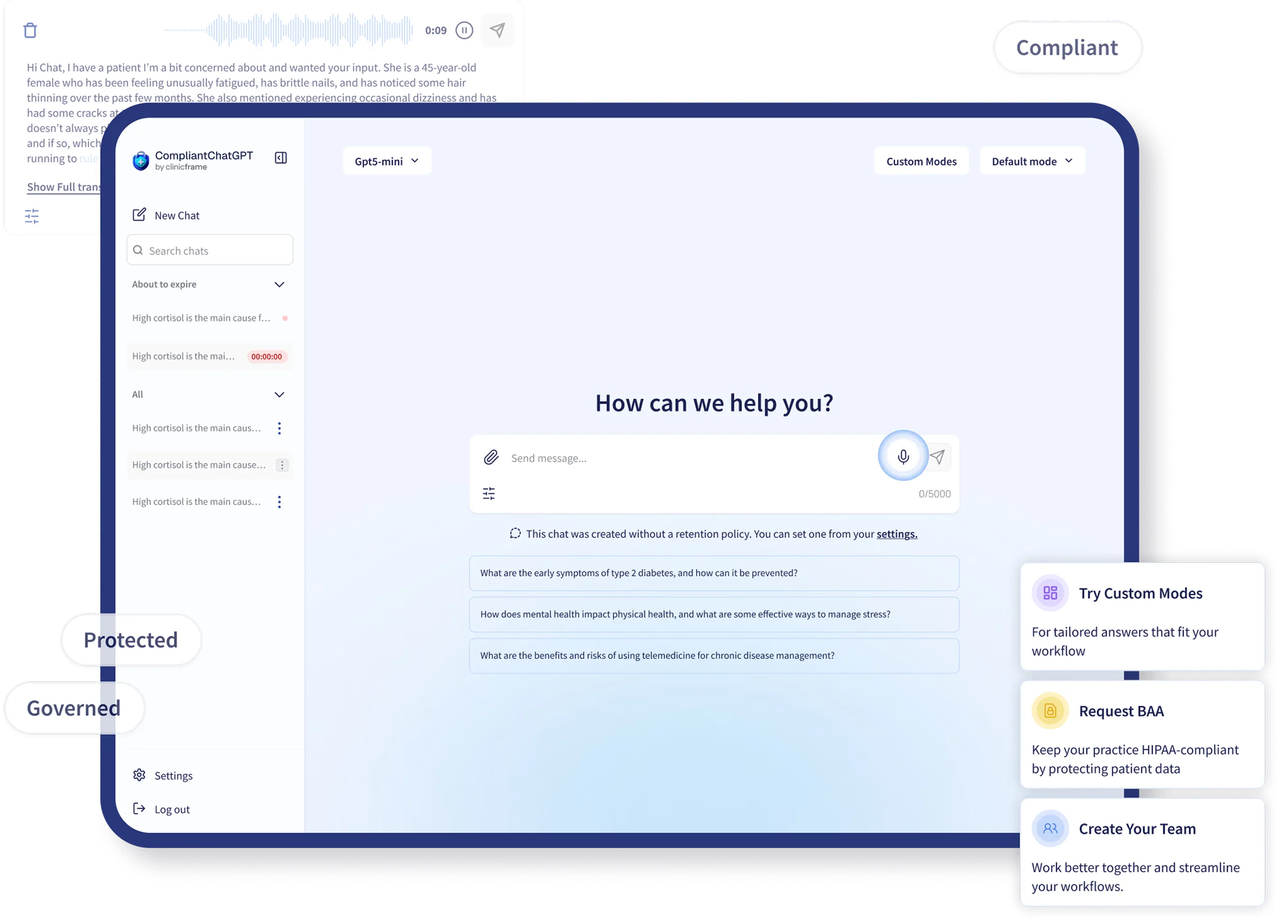 CompliantChatGPT chat interface showing a user uploading a document for SOAP formatting, with the response highlighting the user's name to ensure HIPAA compliance and secure patient data management in healthcare AI solutions.