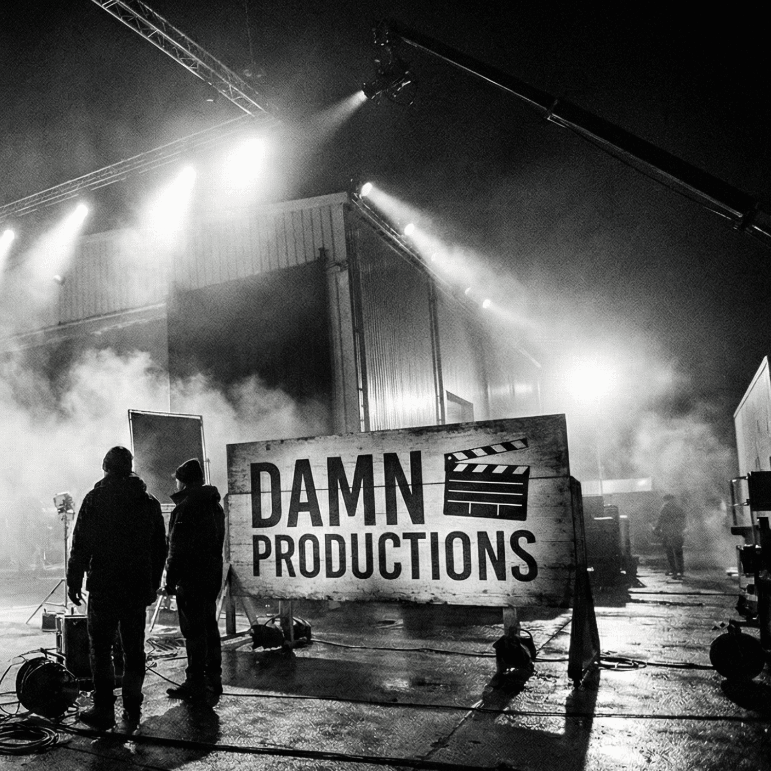 a couple of people that are standing in the dark