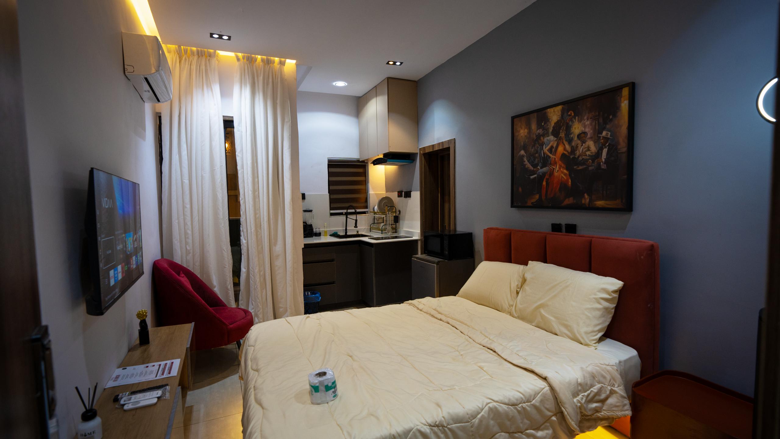 Stylish living area at Urban Suites, serviced shortlet apartment in Surulere, Lagos