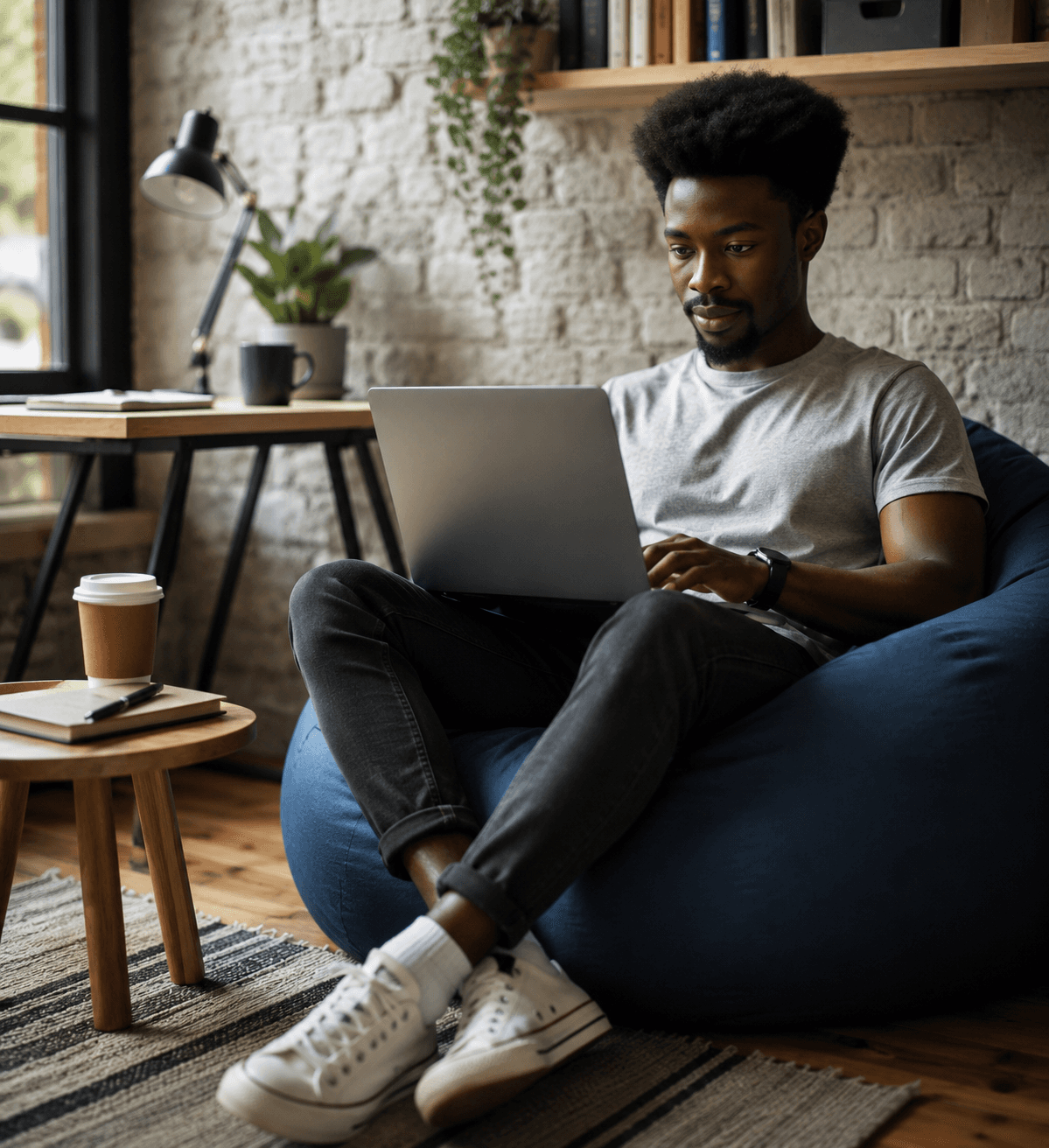 Tech freelancer operating a laptop