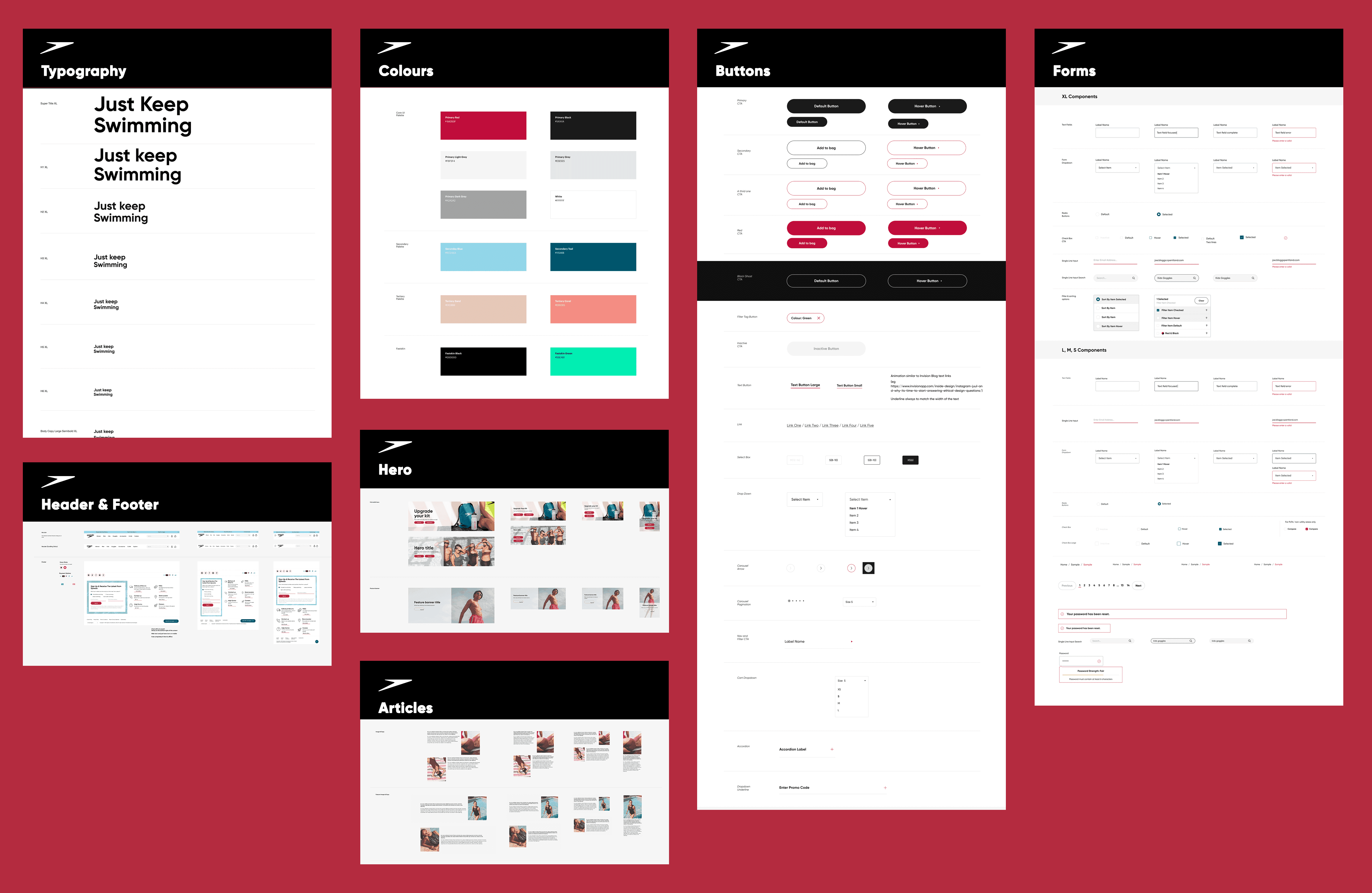 Artboards of tokens such as colours, and atoms such as buttons.