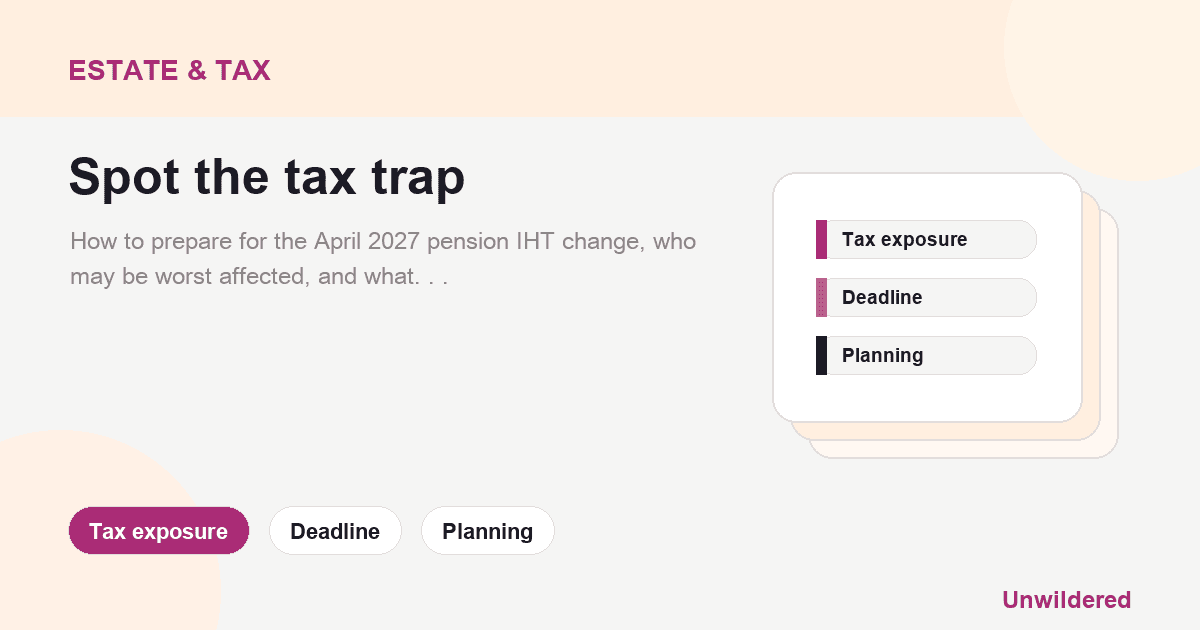 Explainer card for April 2027 Pension Inheritance Tax Change: Everything you must know: Tax exposure, Deadline, Planning.