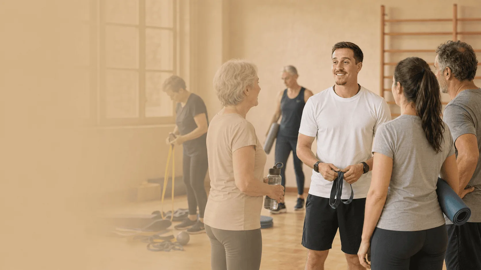 Un enseignant en activité physique adaptée échange avec un groupe de participants