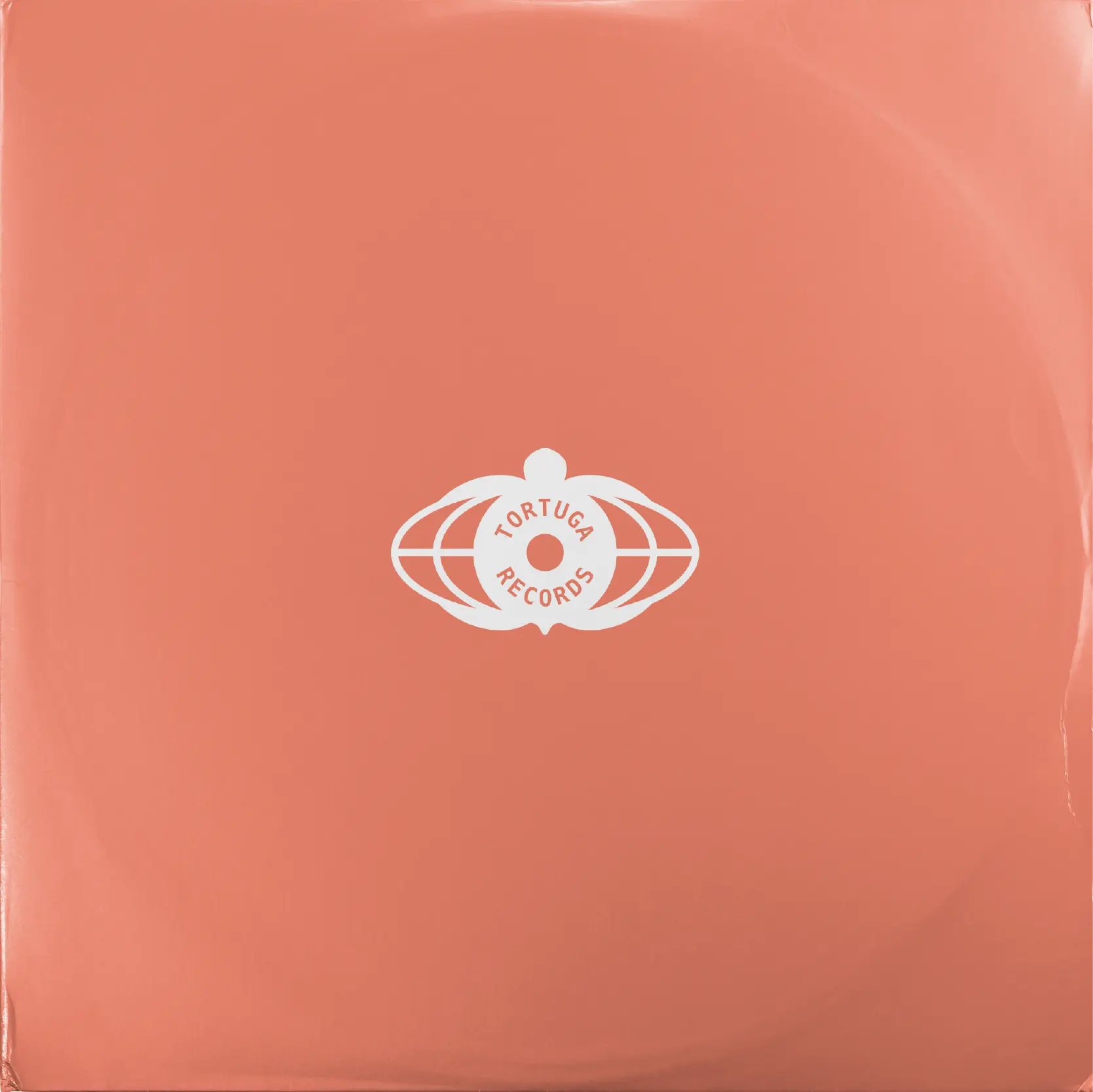 Pink vinyl record cover design with the Tortuga turtle icon and animated circular logo revealing a vinyl record on hover.