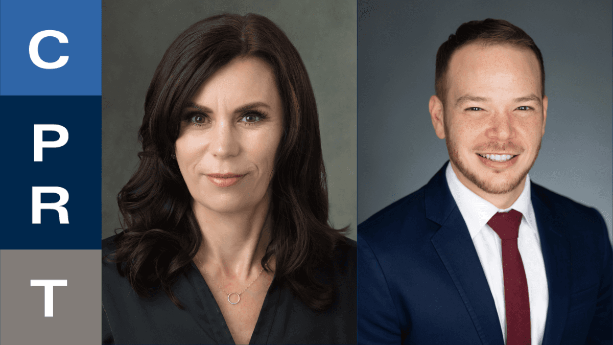 Image shows two professional portraits side by side, with letters "C P R T" on the left.