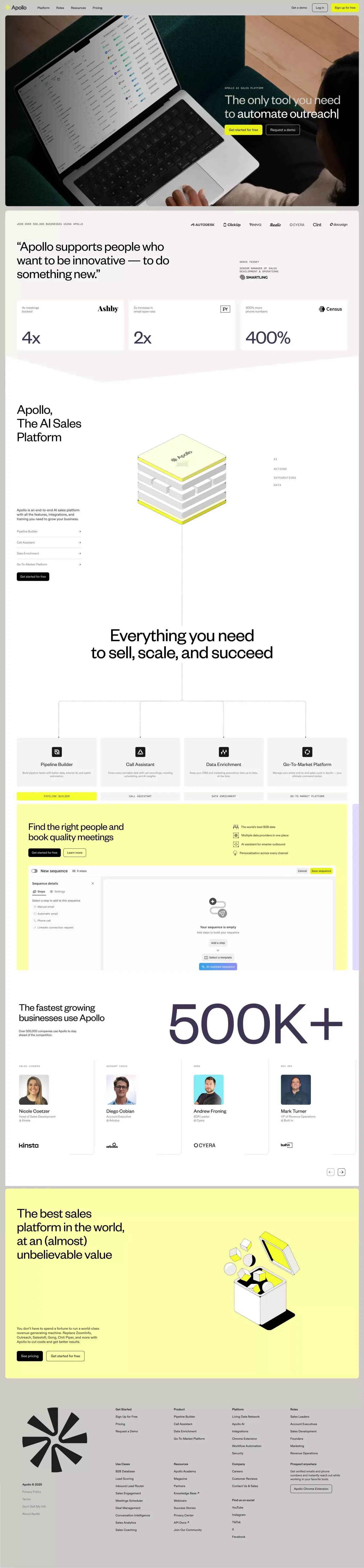 B2B Sales Platform Powered by AI landing page screenshot showcasing AI and Marketing design