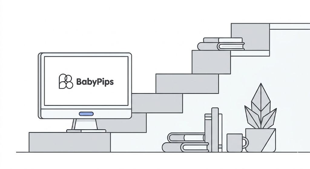 Steps with a monitor with the BabyPips logo on it