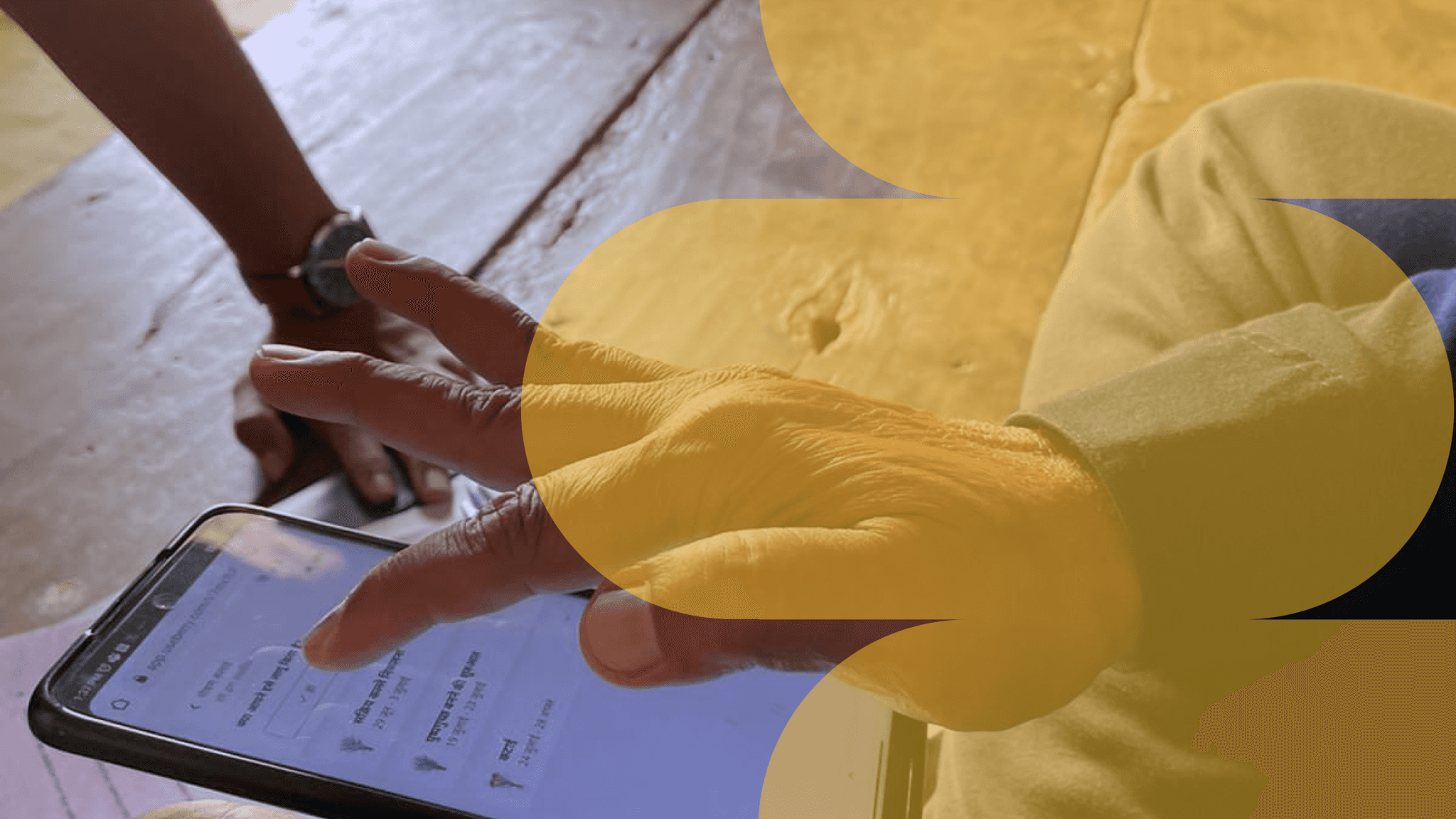 Image of a farmer using the FarmRise app, powered by Bayer, on a mobile device. The farmer is seen actively engaging with the app's interface, utilizing agricultural tools and accessing information specific to rice paddy practices for optimized farming.