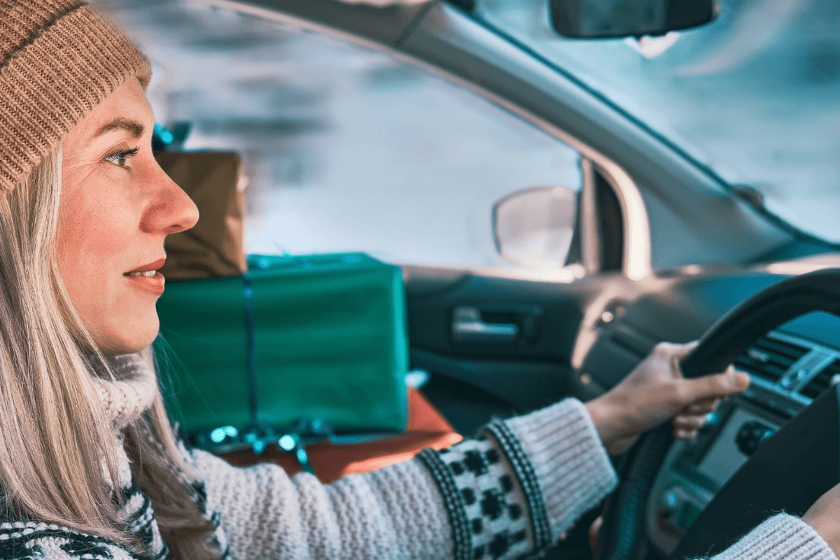 Women driving safely in cold weather