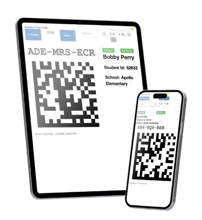 Screenshot of Snapizzi Paperless Camera Cards for school and sports photographers