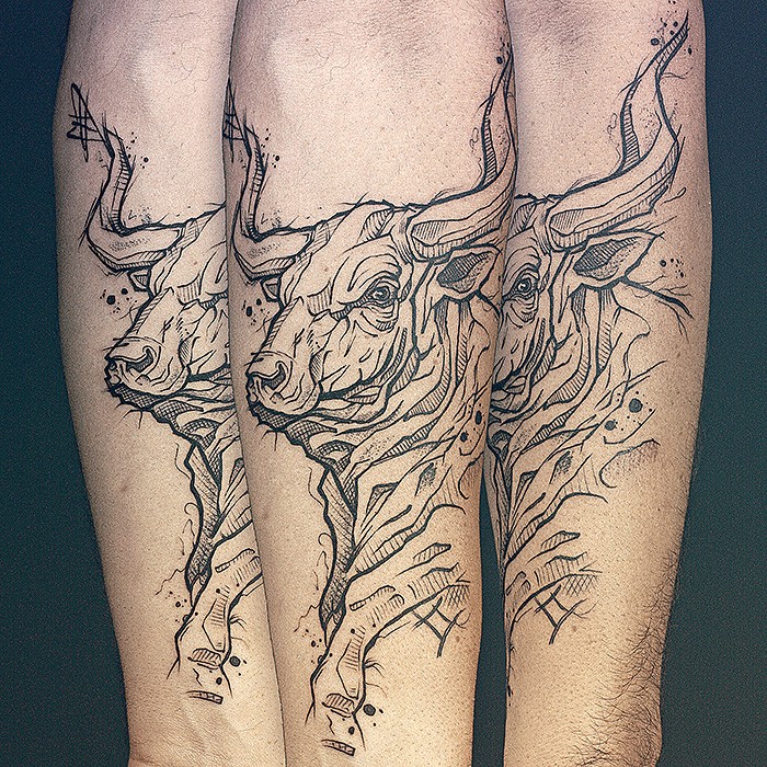 Taureau Graphique - Sketch, Animaux, Graphique & Blackwork par Julien Joolz à Grinoir Tattoo