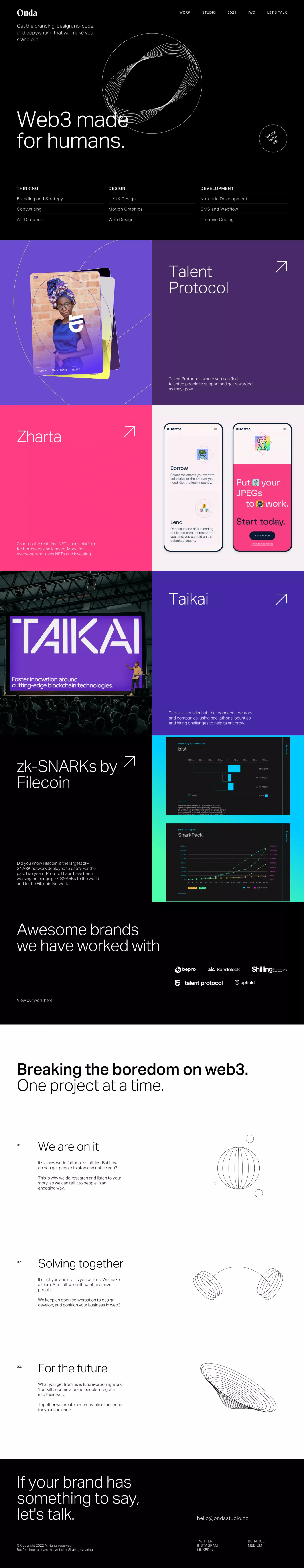 Onda Studio portfolio page screenshot showcasing Design and Tech design