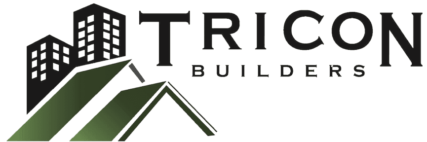 Logo of TriCon Builders featuring stylized green buildings and the company name in bold letters.