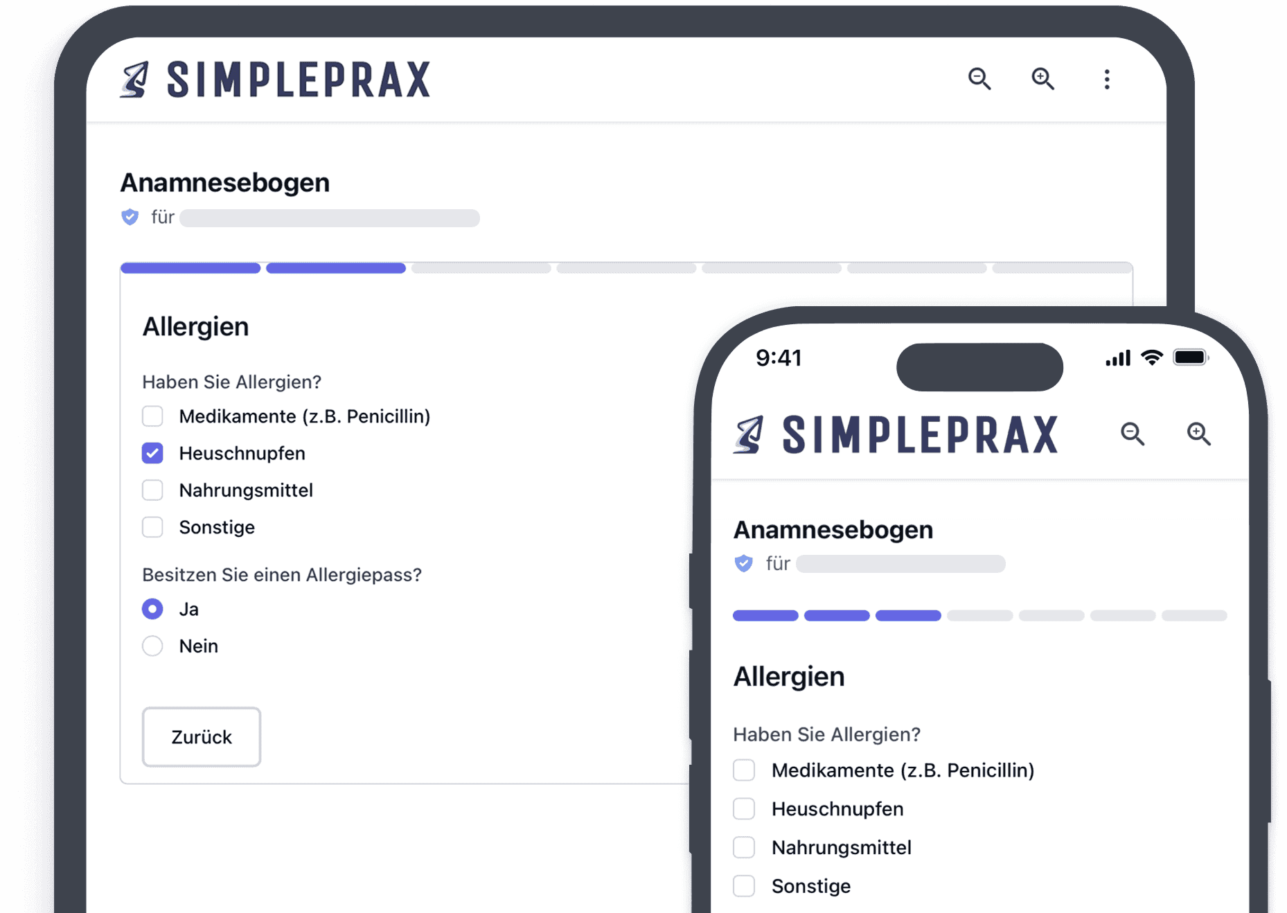 Beispielbild der digitalen Anamnese