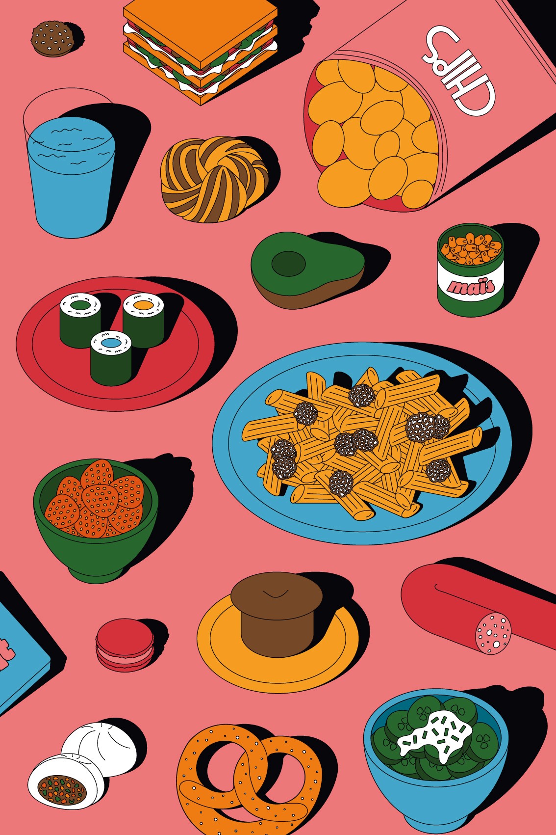 Affiche rose avec illustrations