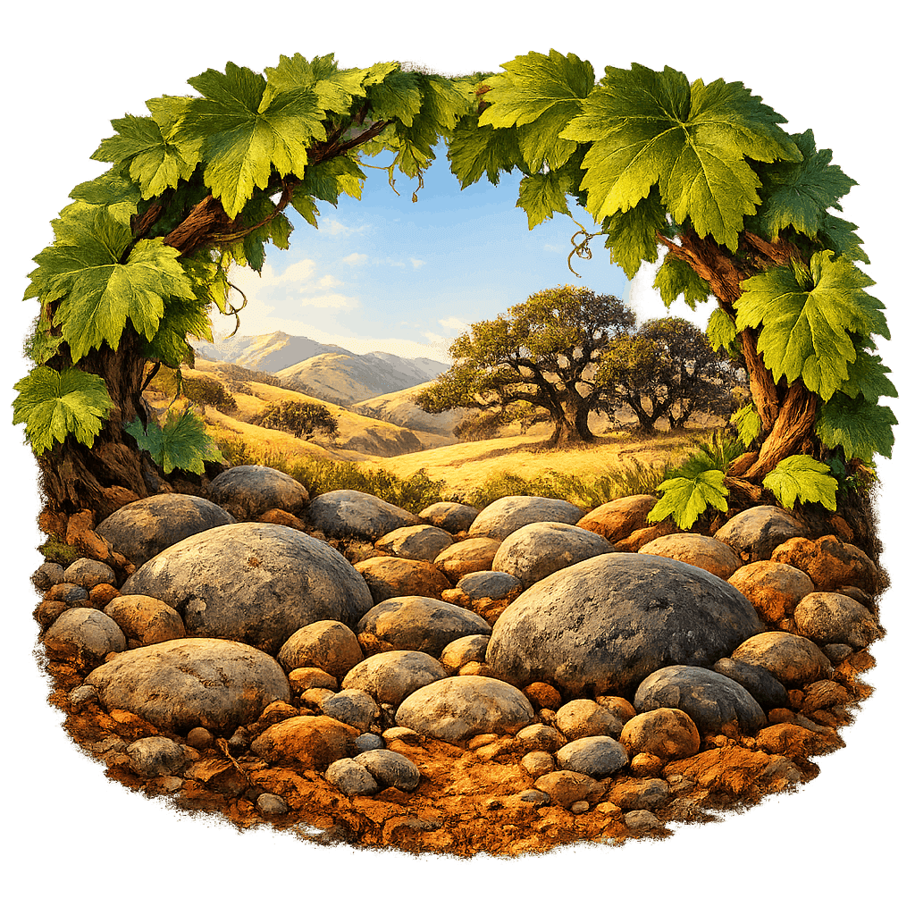 Detailed graphic of the Sloughhouse wine region.