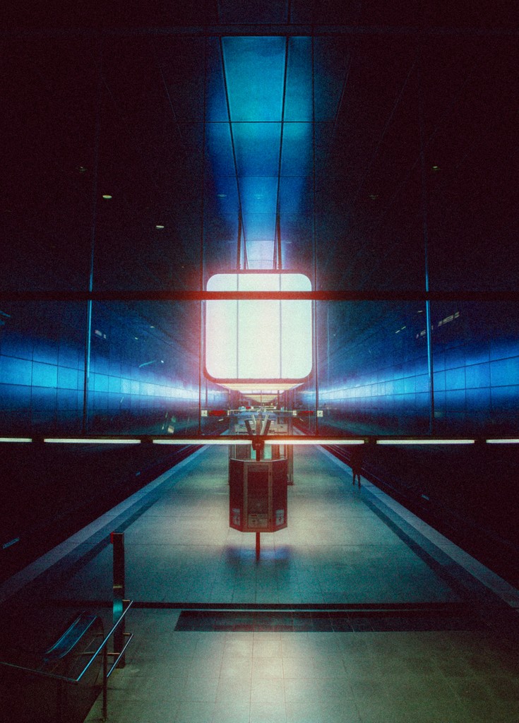 blue and red lighted tunnel