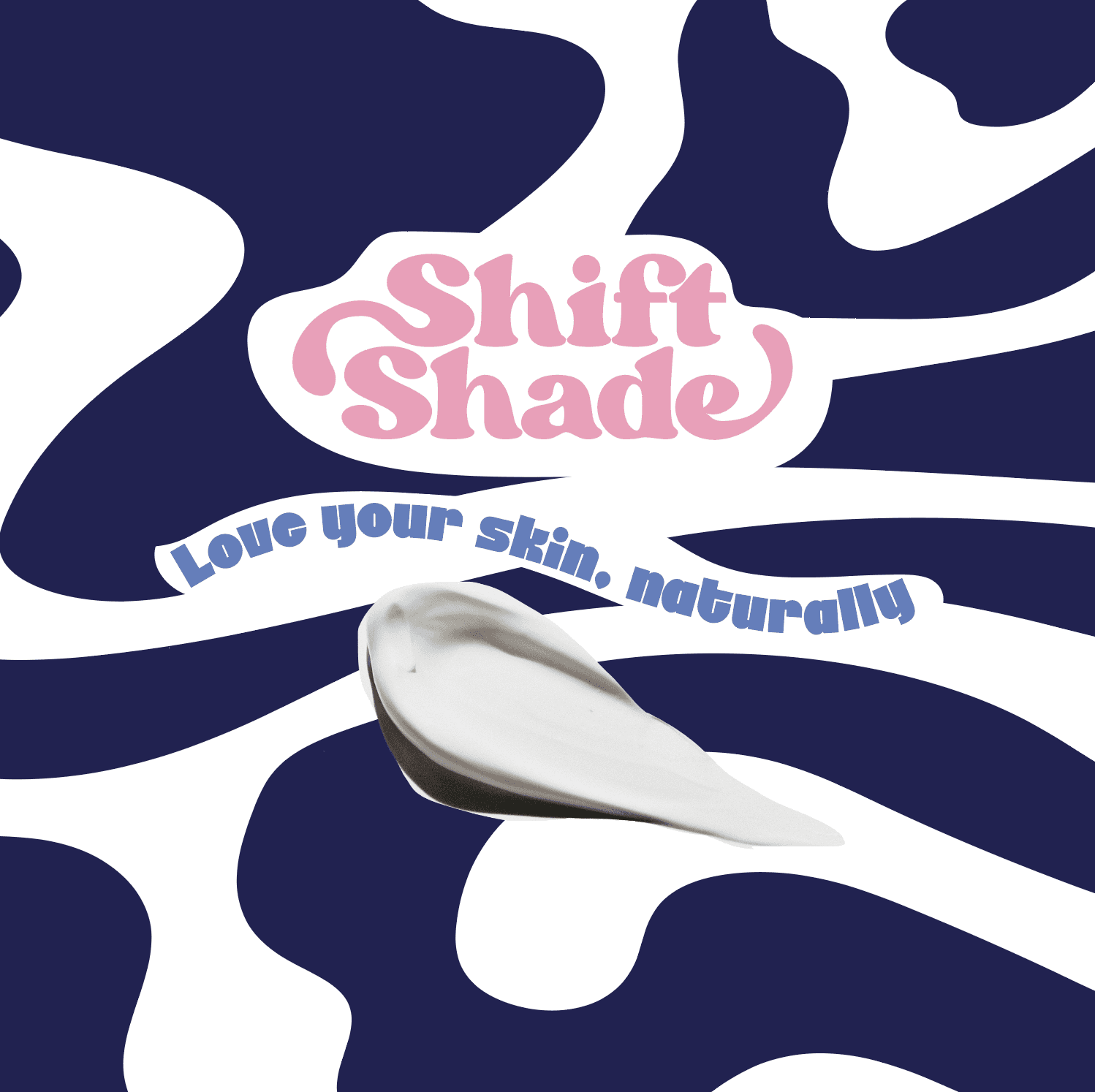 Shift Shade skincare branding with bold abstract background, pink typography, and cream texture, designed by Morning Studio