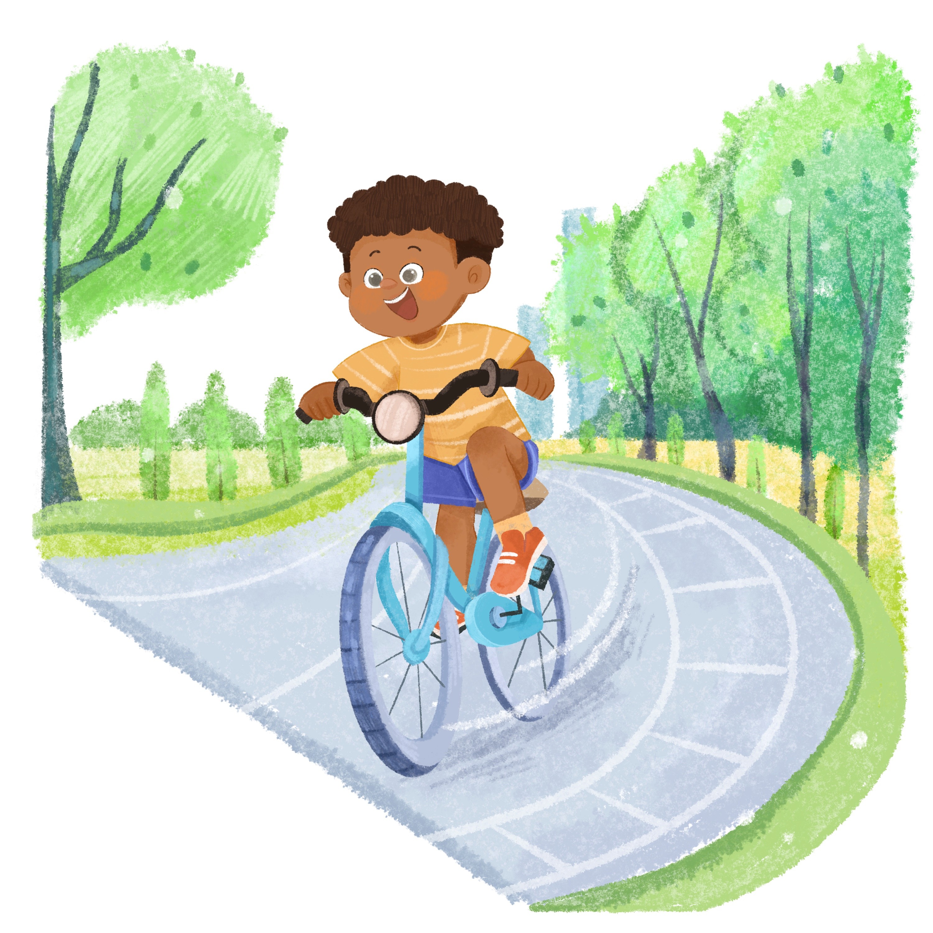 Aerial view of a winding road surrounded by dense green and yellow trees, showcasing nature’s vibrant colors.