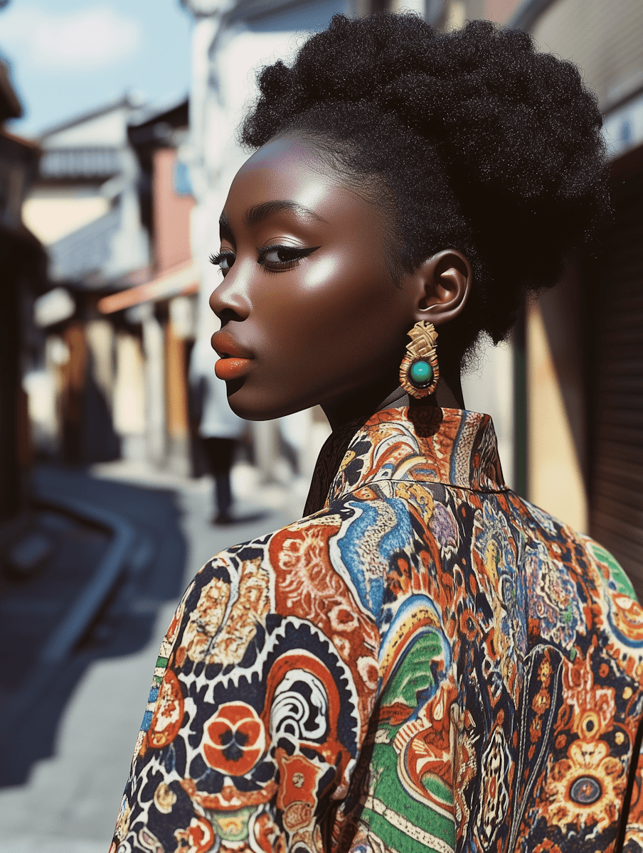 african woman luxury outfit portrait