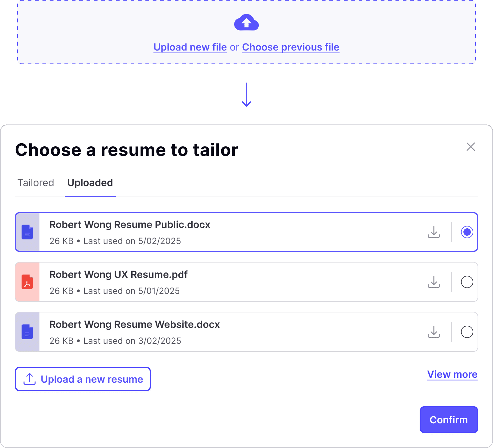 Choose a Resume to Tailor
