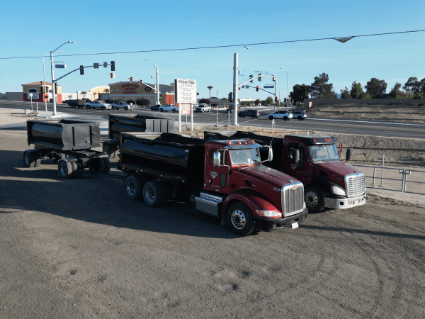 Rolas transfer truck at truck yard in Hesperia California yard