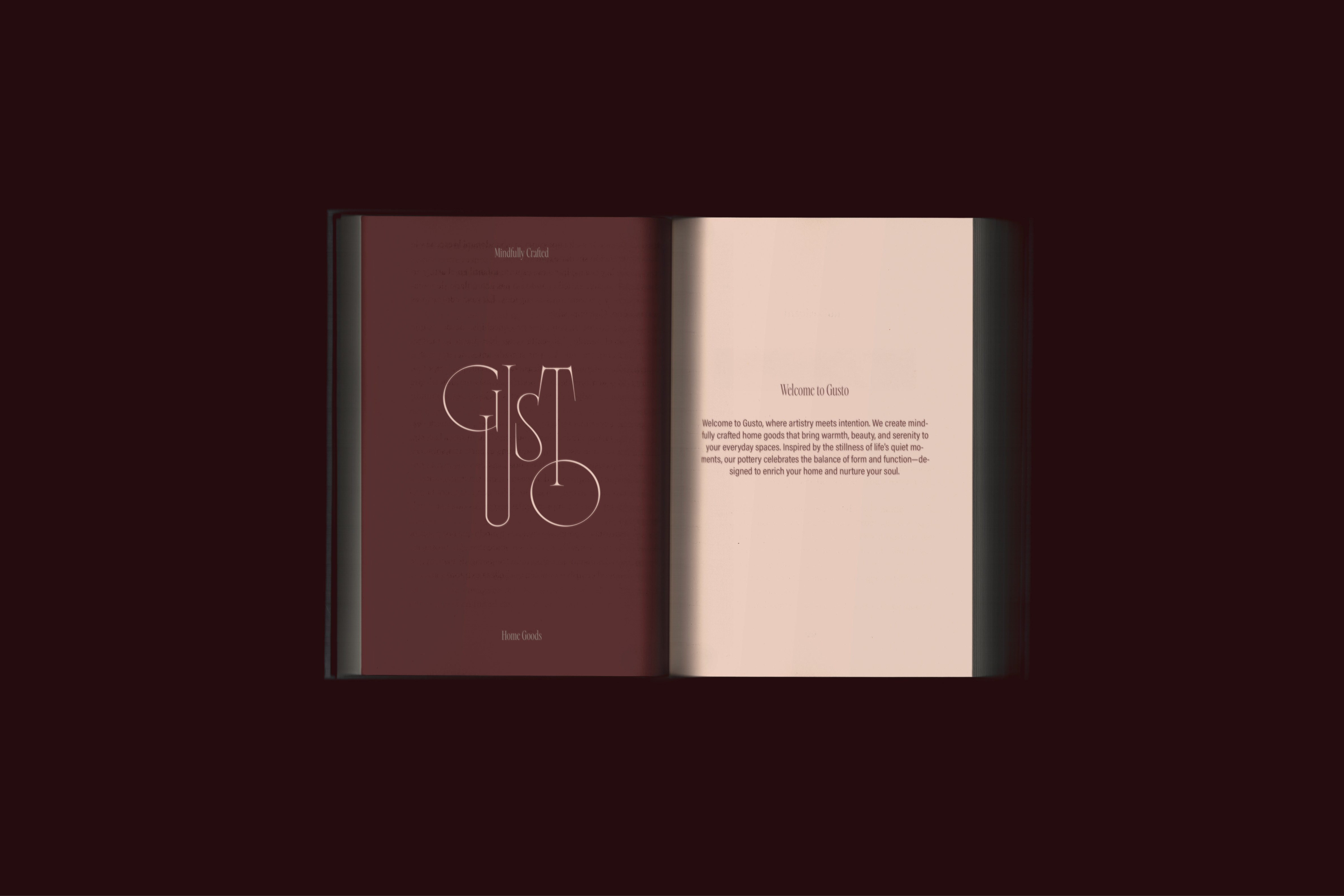 Brand book for Gusto, showcasing refined typography and a warm color palette that embodies the brand’s mindful design philosophy.