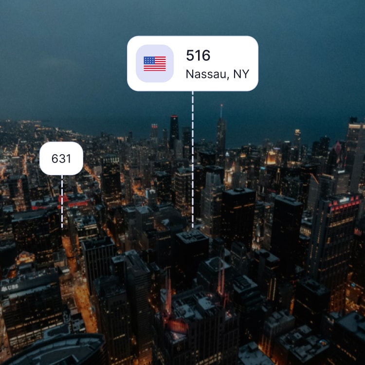 City skyline of Nassau showing the 516 area code and surrounding area codes