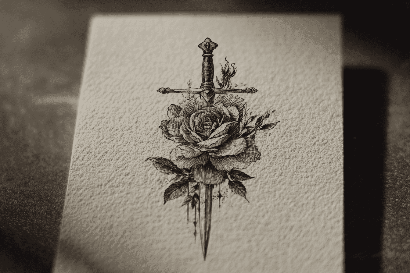 rose and sword sketch
