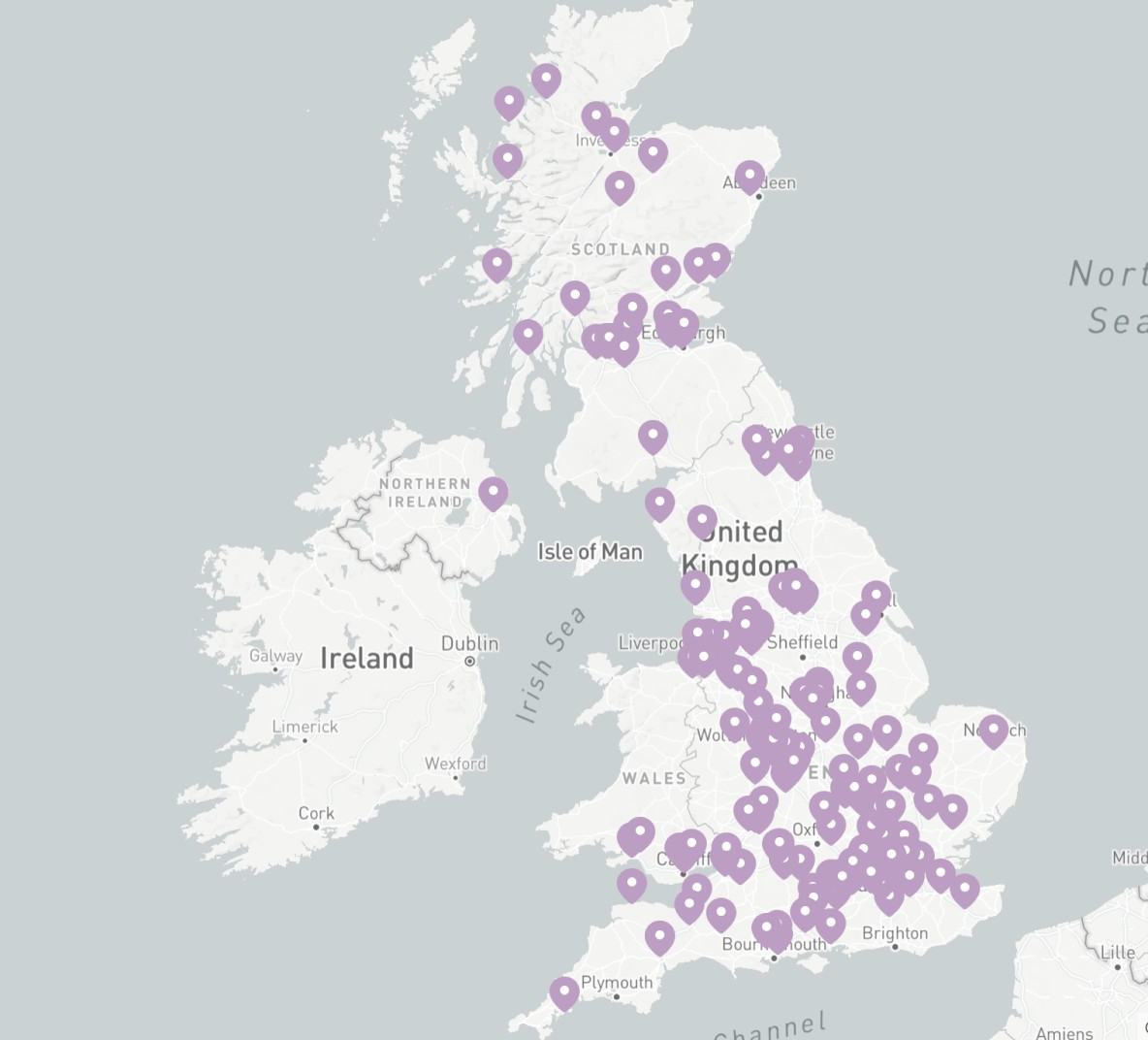 Map of hotels accross the UK where you can book a short hotel stay with Carefree