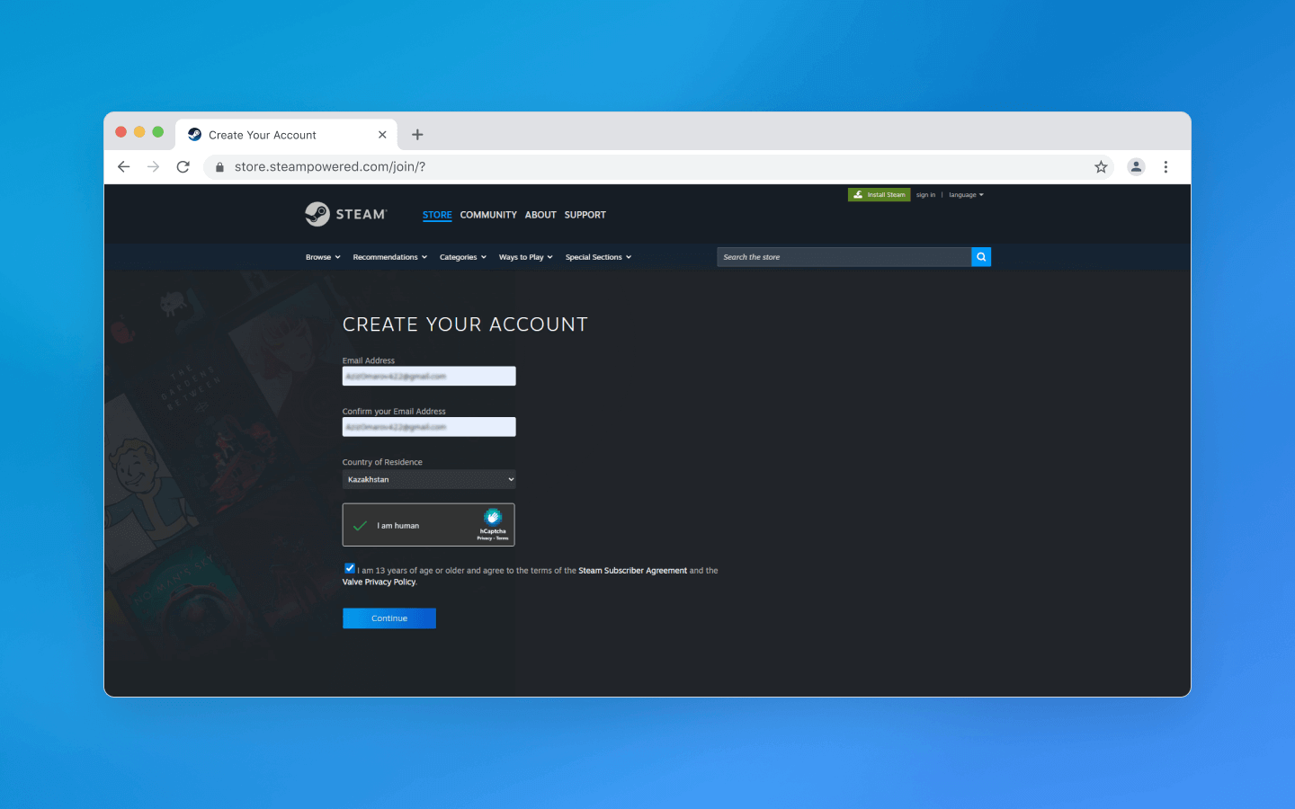 Creating a Steam account in Octo Browser