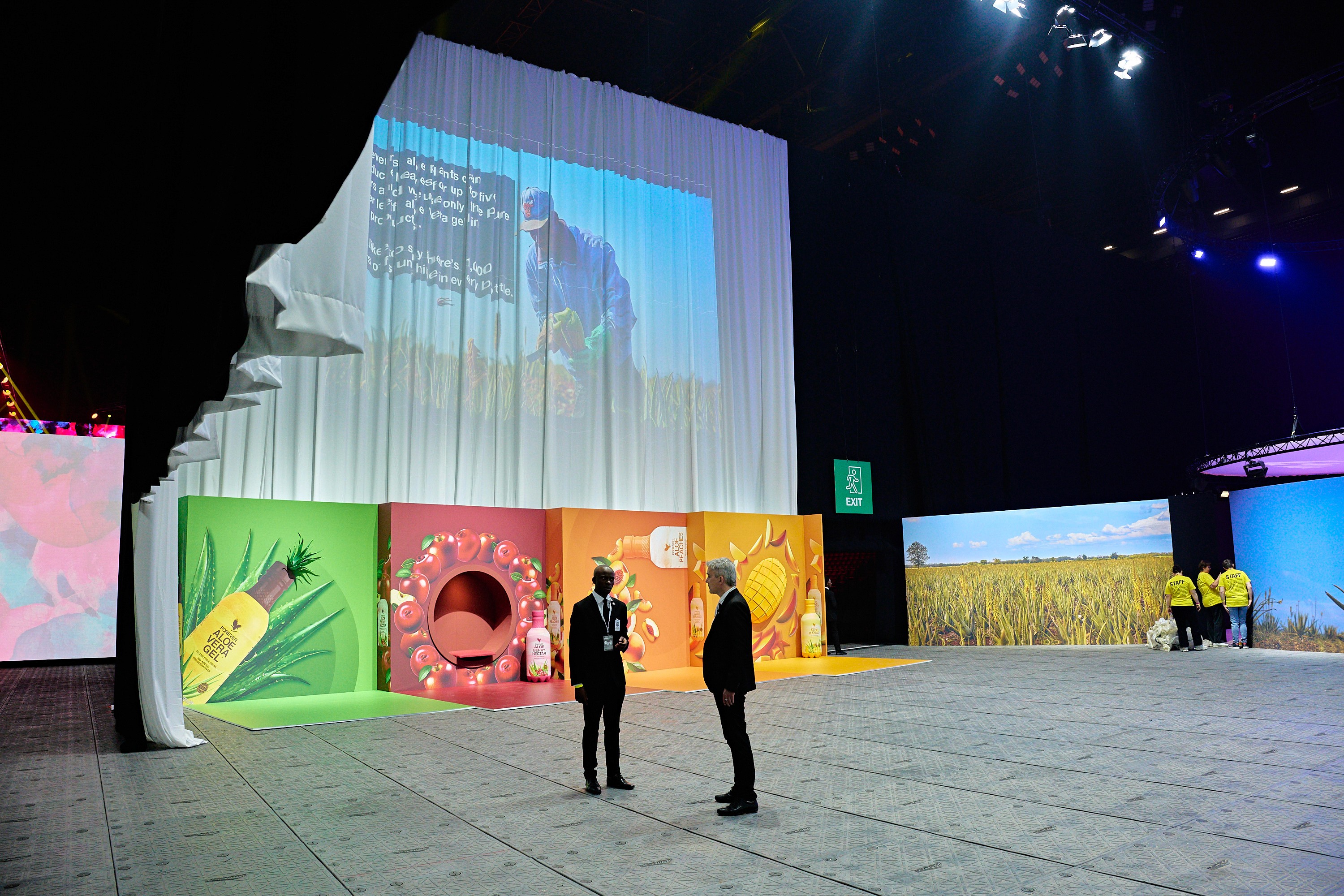 Image showcasing the Aloe Vera Gel interactive exhibition area for Forever Living FGR25 Paris event.