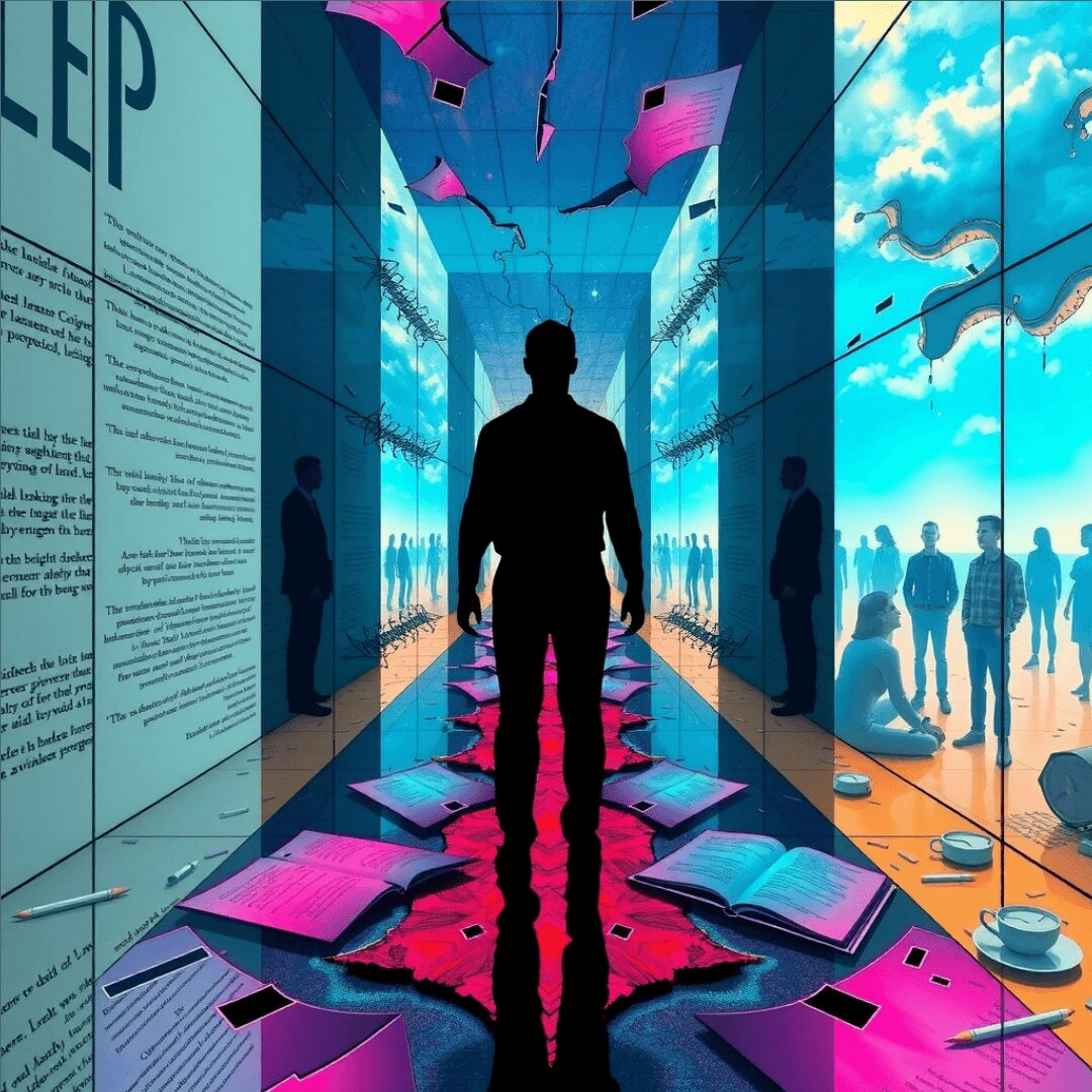 a painting of a man in a colorful room