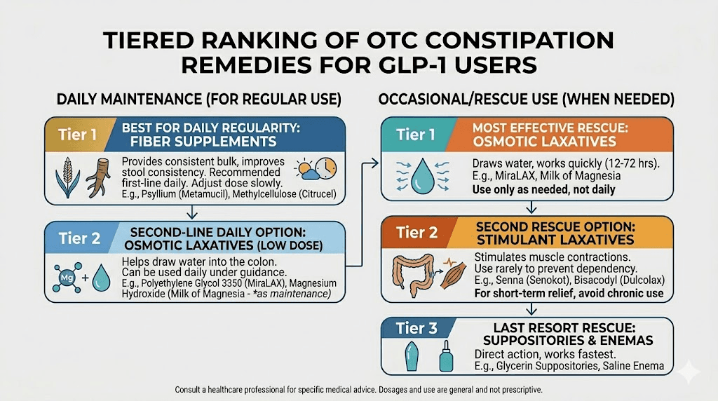 Best over-the-counter laxatives for GLP-1 constipation ranked by safety and effectiveness