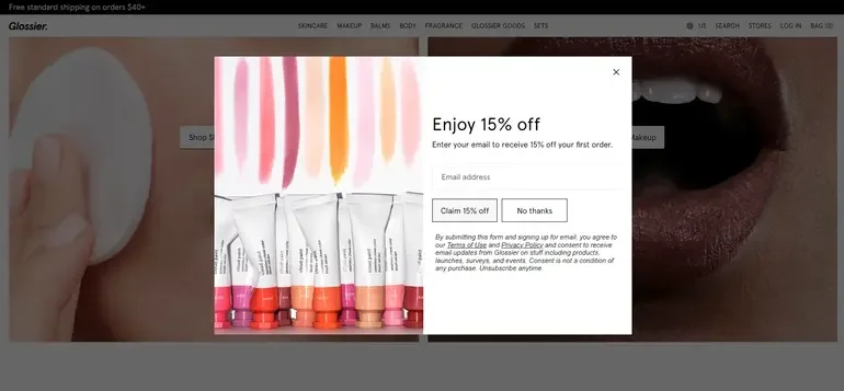 Promote Special Offer Glossier Email Form
