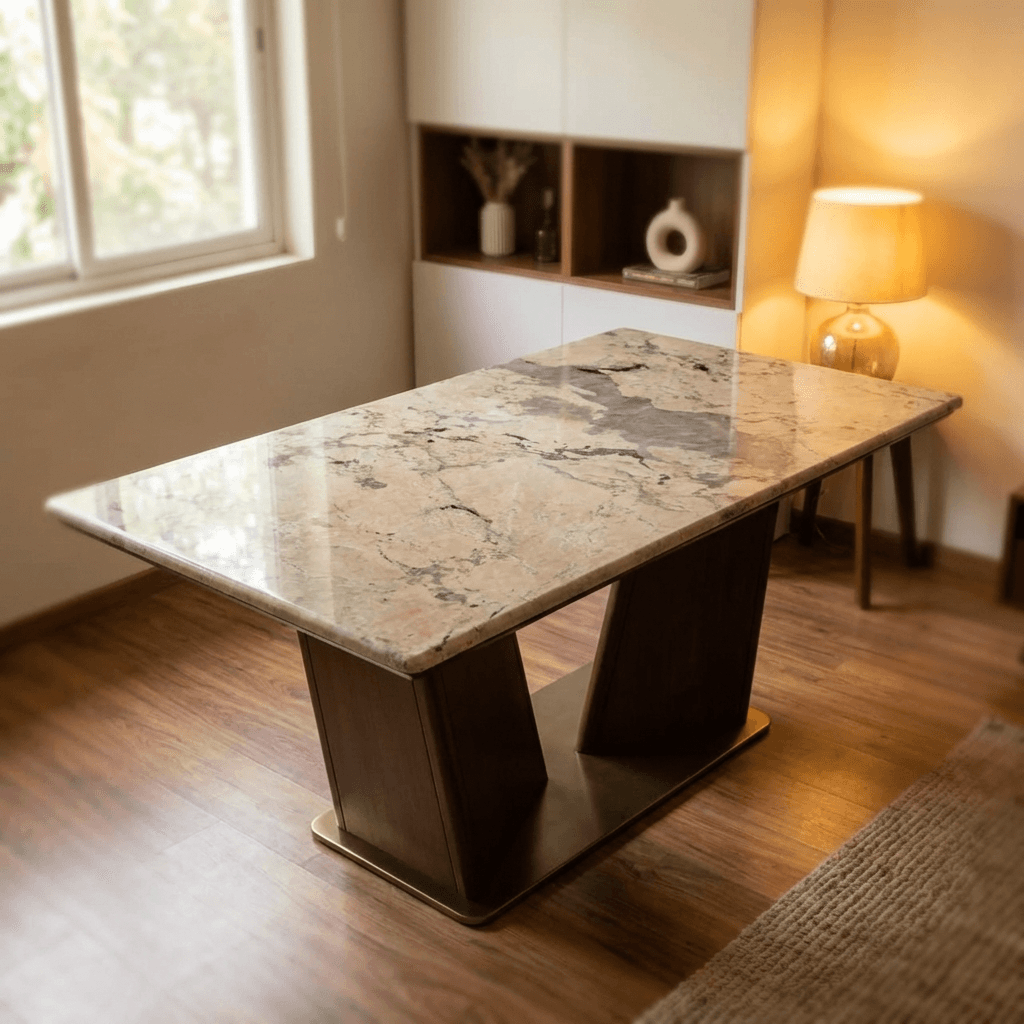 Solid wood dining set with sculpted leg profiles and coordinated high‑back chairs