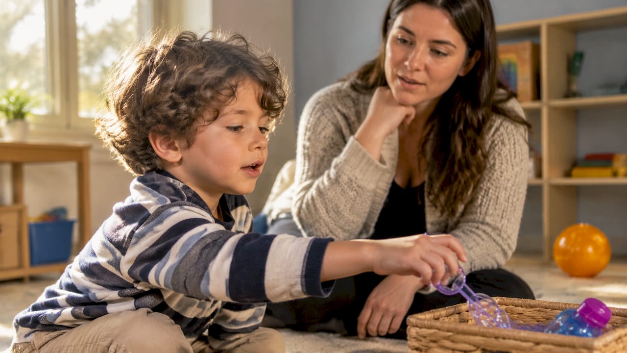 Caregiver and child practicing communication through play