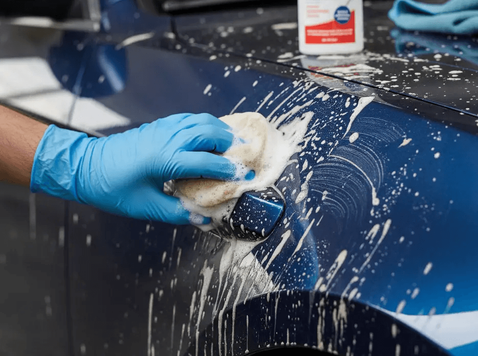 Professional detailing services including advanced molecular odor elimination for car interiors and hand-applied car waxing for exterior paint protection and deep gloss.
