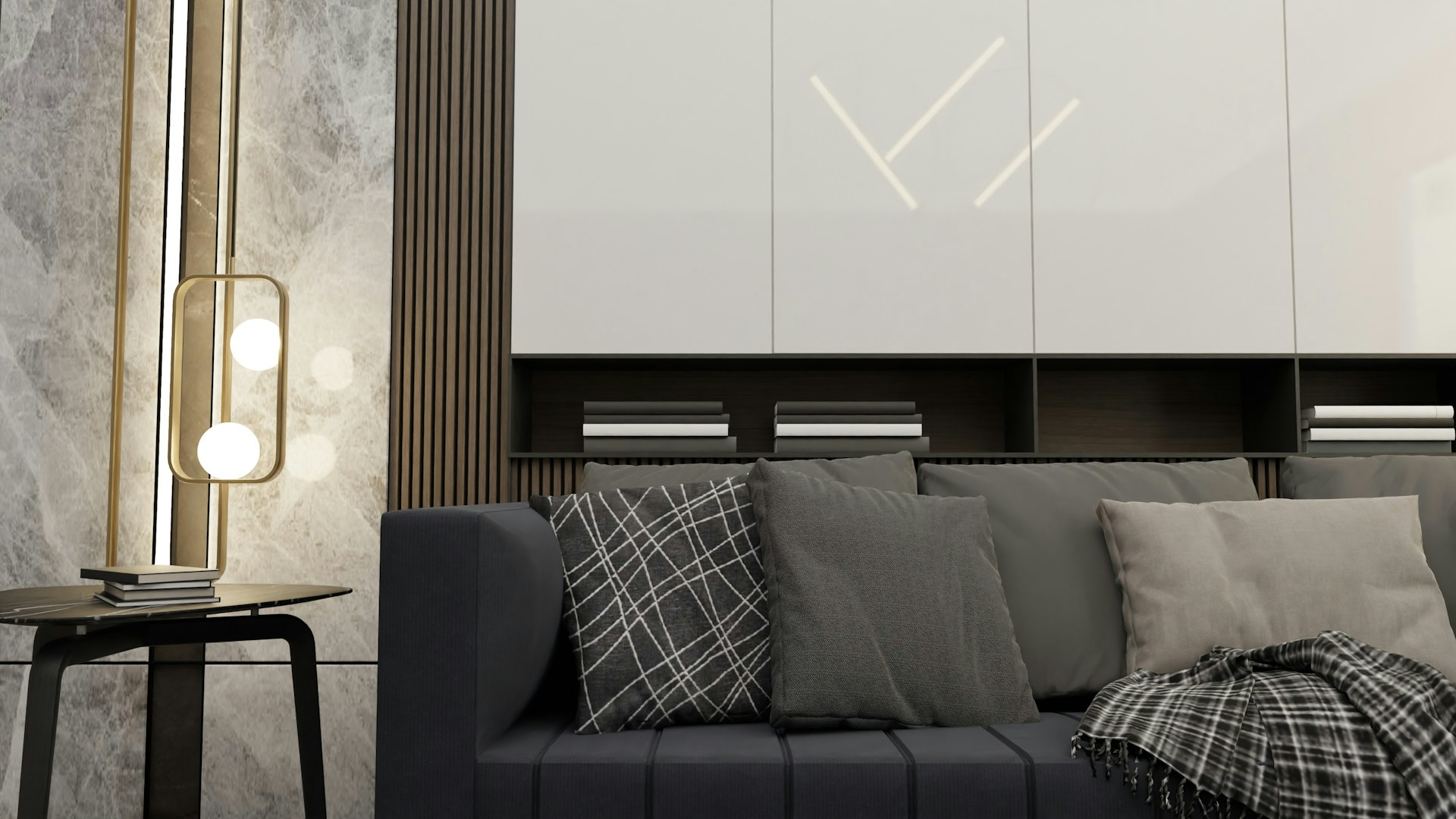 living room sofa and lamp