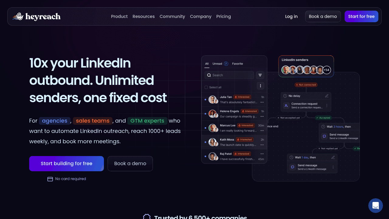 Screenshot of https://www.heyreach.io/